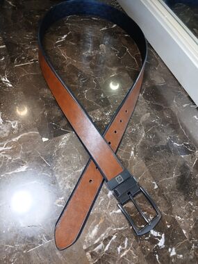 Men's Brown Bonded Leather Belt with Black Buckle